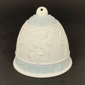Lladro Porcelain Christmas Bell 1994 Collectors Ornament White Blue Vintage